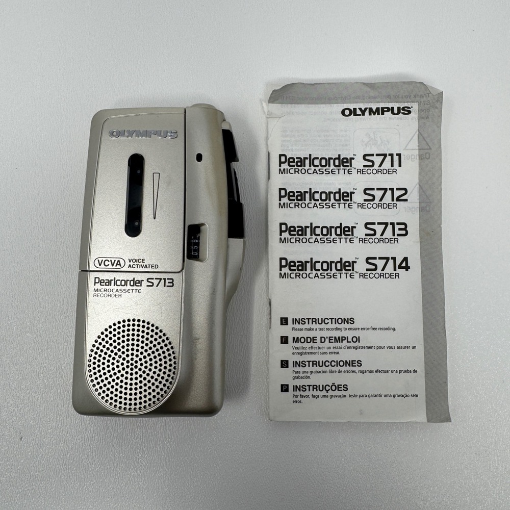 Olympus Pearlcorder S713 Microcassette Recorder VCVA Voice Activated Silver